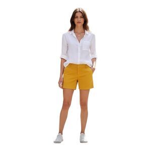 Ann Taylor LOFT Riviera Shorts Cotton Twill Stretch Mustard Yellow 8" inseam 8